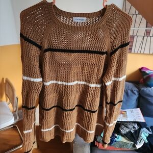 Calvin Klein 100% Cotton Mesh Striped Sweater